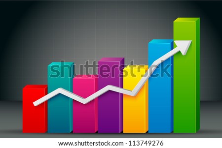 illustration of colorful bar graph with rising arrow