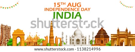 illustration of Famous Indian monument and Landmark for Happy Independence Day of India for Happy Independence Day of India