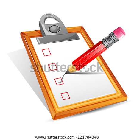 illustration of pencil making tick in check box in clipboard