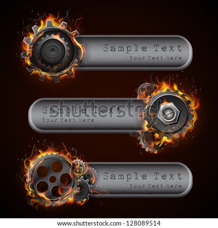 illustration of fire flame in cog wheel with copy space