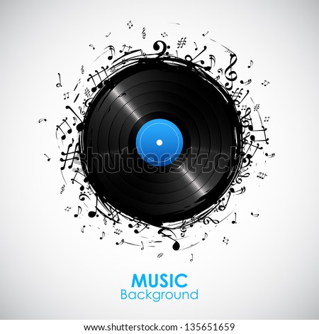 illustration of music note from disc for musical background