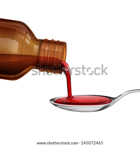 illustration of bottle pouring medicine syrup in spoon