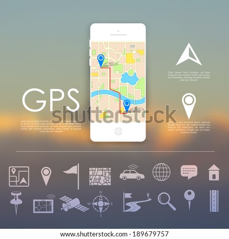 illustration of navigation icon set for GPS application