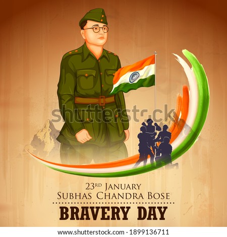 illustration of Indian background with Nation Hero and Freedom Fighter Subhash Chandra Bose Pride of India for 23rd January