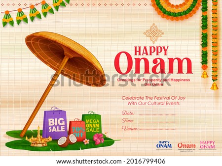 illustration of King Mahabali umbrella in celebration background for Happy Onam festival of South India Kerala
