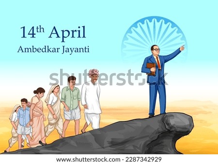 illustration of Dr Bhimrao Ramji Ambedkar with Constitution of India for Ambedkar Jayanti on 14 April