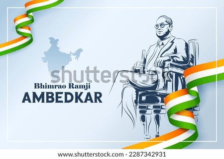 illustration of Dr Bhimrao Ramji Ambedkar with Constitution of India for Ambedkar Jayanti on 14 April