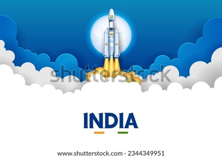 illustration of Chandrayaan rocket mission launched by India with tricolor Indian flag