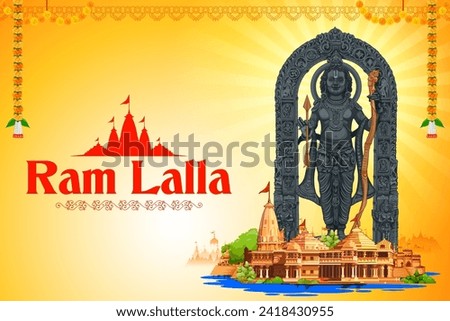illustration of religious background of idol of Shri Ram of Janmbhoomi Teerth Kshetra  Lord Rama  in Ayodhya birth place Lord Rama with text in Hindi meaning Ram Lalla
