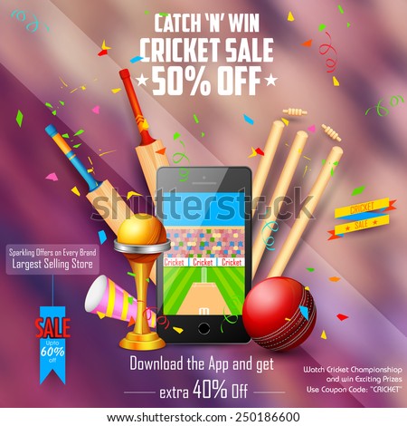 illustration of sale and promotion banner for cricket season