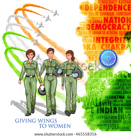 illustration of women pilot on Indian background showing developing India