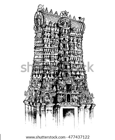 illustration of Meenakshi Amman Temple of Madurai, Tamil Nadu