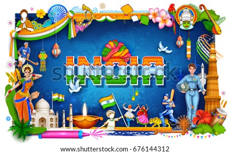 illustration of India background showing its incredible culture and diversity with monument, dance festival