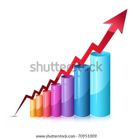 illustration of bar graph with rising arrow on isolated background