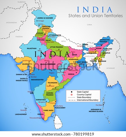 illustration of detailed map of India, Asia with all states and country boundary