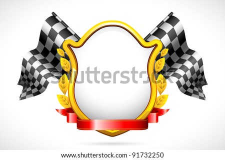 illustration of racing flag with shield and laurel