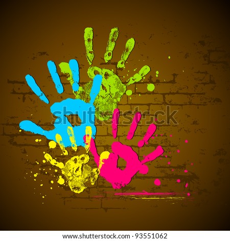 illustration of holi wallpaper with coorful hand prints