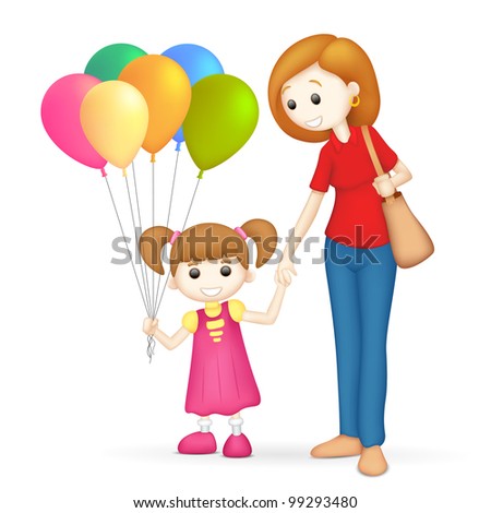 Illustration Of 3d Mother And Daughter In Vector Fully Scalable ...