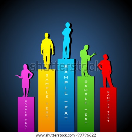 illustration of people standing on growing bar graph