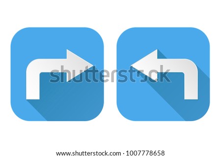Right and left arrows. Turning square blue signs. Vector illustration isolated o white background