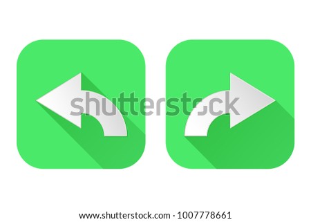 Right and left arrows. Square green signs. Vector illustration isolated o white background