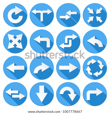 Arrows set. Collection of round blue icons with arrow symbols. Vector illustration isolated on white background