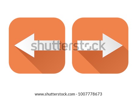 Right and left arrows. Square orange signs. Vector illustration isolated o white background
