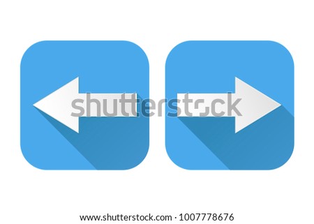 Right and left arrows. Square blue signs. Vector illustration isolated o white background