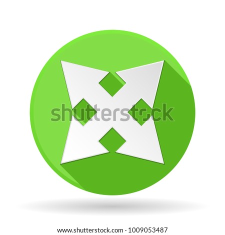 Arrows icon. Green round sign with shadow. Combo arrows. Vector illustration isolated on white background