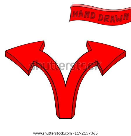 Red arrow. Right and left combo sign. Hand drawn sketch. Vector illustration isolated on white background