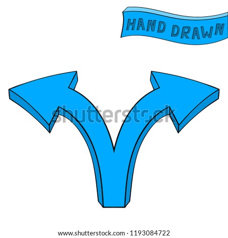 Blue arrow. Right and left combo sign. Hand drawn sketch. Vector illustration isolated on white background