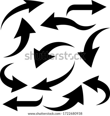 Black bold arrows. Bent curved signs. Vector illustration isolated on white background