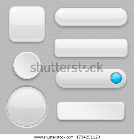 White web buttons with blue design elements. Push buttonsof various shapes. Vector 3d illustration