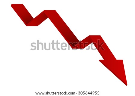 Red Indication arrows. Down arrows, statistic financial graphic. Vector illustration