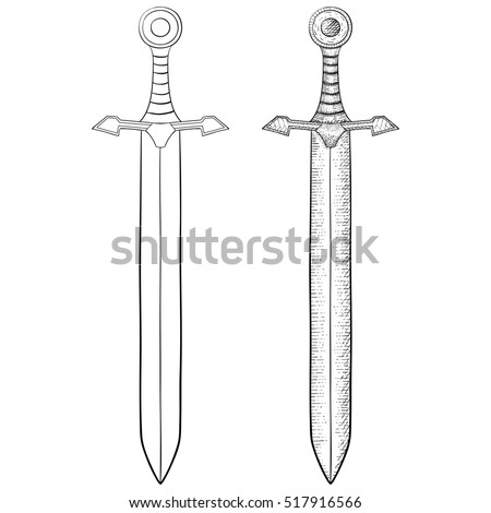 Sword. Hand Drawn Sketch. Illustration Isolated On White Background ...