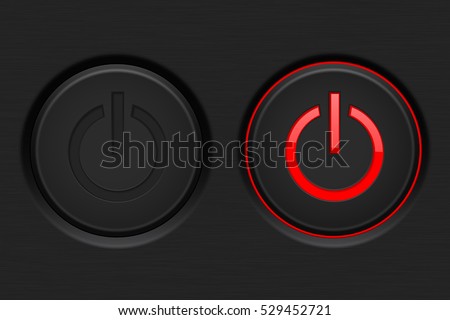 Power button. Black button with red backlight. Normal and active. Vector illustration