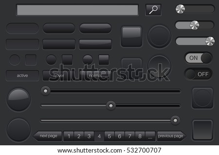 Set of black buttons. Collection of user interface elements. Vector illustration