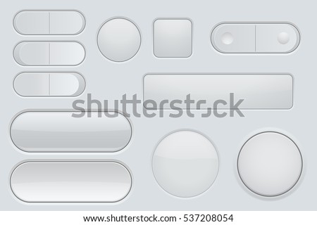 Collection of white plastic interface buttons. Vector illustration.