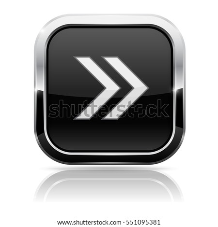 Black Fast Forward button with chrome frame. Vector 3d illustration isolated on white background.