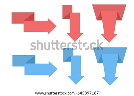 Red and blue folded arrows. Web flat icons. Vector illustration isolated on white background