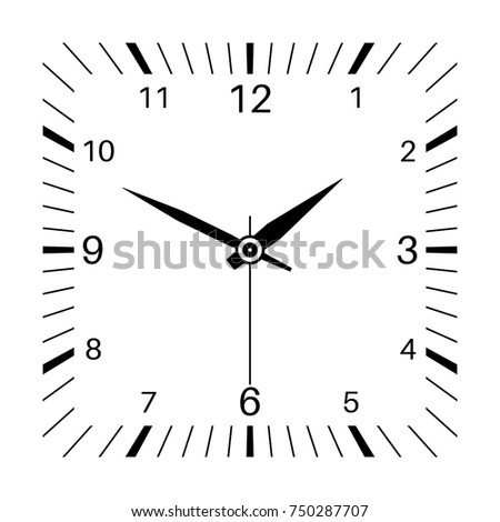 Clock. Square shaped clock. Vector illustration isolated on white background