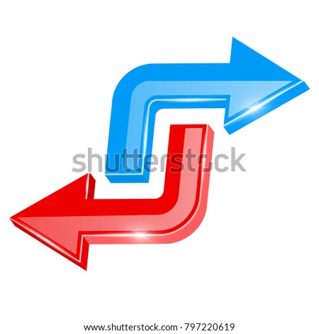 Colored 3d arrows, right and left turn. Vector illustration