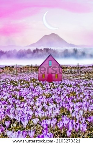 Similar – Image, Stock Photo Purple crocus flowers and dark background