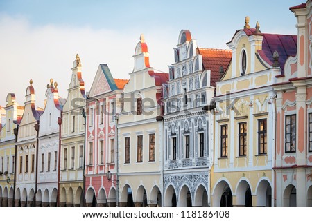 Facade of Renaissance houses in Telc, South Moravia, Czech Republic - UNESCO world heritage site
