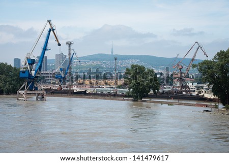 BRATISLAVA, SLOVAKIA - JUNE 6:  The water of Danube river flooded the Port of Bratislava on June 6, 2013 in Bratislava