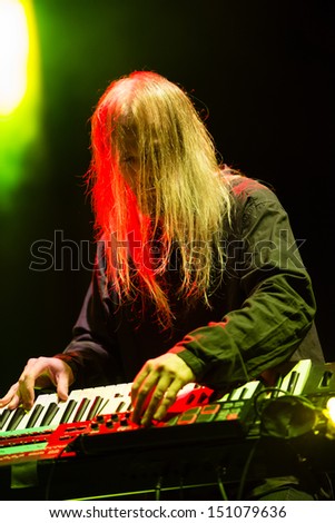 SNINA, SLOVAKIA - AUGUST 9: Jens Johansson - keyboardist of Finnish power metal band Stratovarius performs on music festival Rock pod Kamenom in Snina, Slovakia on August 9, 2013