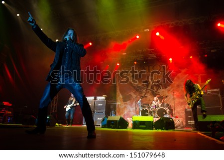 SNINA, SLOVAKIA - AUGUST 9: Timo Kotipelto - singer of Finnish power metal band Stratovarius performs on music festival Rock pod Kamenom in Snina, Slovakia on August 9, 2013