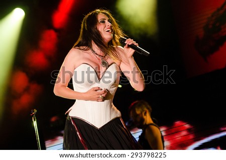PIESTANY, SLOVAKIA - JUNE 26: vocalist Sharon den Adel of Dutch symphonic metal band Within Temptation performs on music festival Topfest in Piestany, Slovakia on June 26, 2015