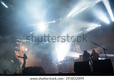 PIESTANY, SLOVAKIA - JUNE 26: Swedish melodic death metal band Arch Enemy performs on music festival Topfest in Piestany, Slovakia on June 26, 2015