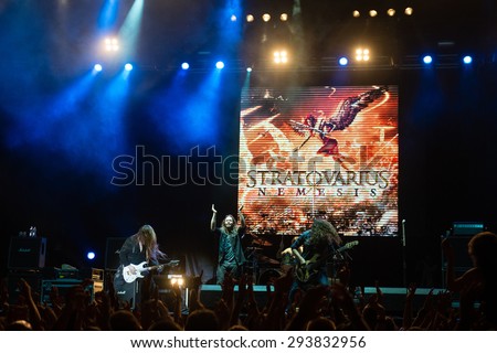 PIESTANY, SLOVAKIA - JUNE 26: Finnish power metal band Stratovarius performs on music festival Topfest in Piestany, Slovakia on June 26, 2015